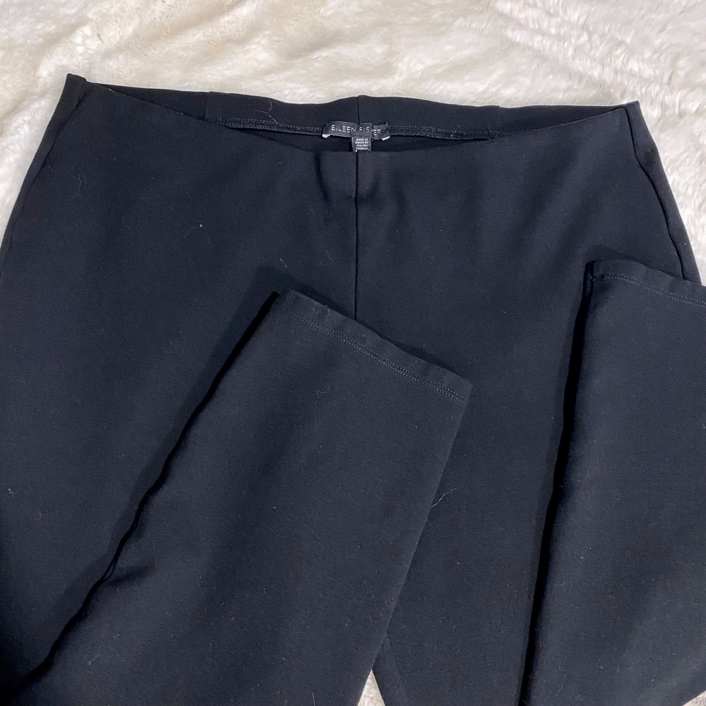 Eileen Fisher Black Pinot Knit Slim Pull On Pants Medium Italian Viscose Blend‎